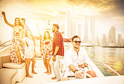 Group of friends making party on a yacht in Dubai创意图片素材 - 500px Core RF