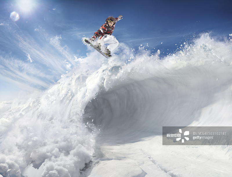 Snowboarding in Snow Wave